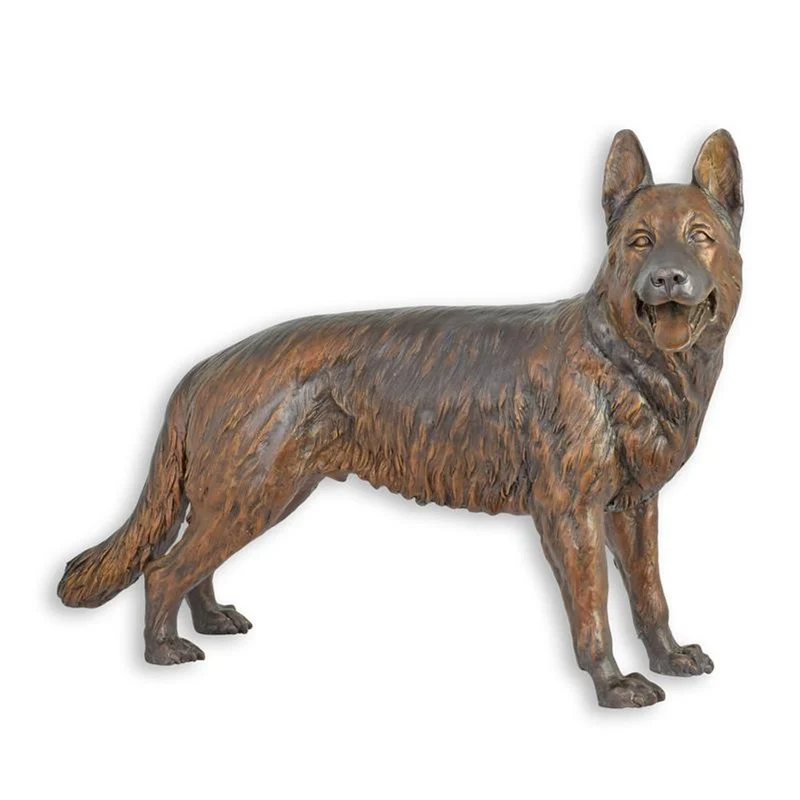Casa Padrino Luxus Bronze Skulptur Schäferhund Bronze / Braun 38 x 90 x H. 70 cm - Lebensgroße Bronzefigur - Deko Figur