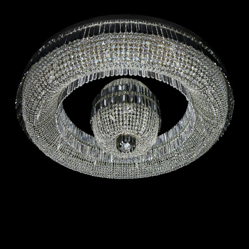 Casa Padrino Luxus Kristall Deckenleuchte Silber Ø 120 x H. 26 cm - Prunkvolle Messing Deckenleuchte mit böhmischem Kristallglas - Barock Möbel - Edel & Prunkvoll