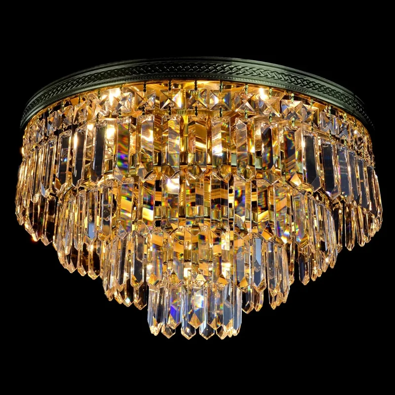 Casa Padrino Luxus Kristall Deckenleuchte Gold Ø 40 x H. 20 cm - Prunkvolle Messing Deckenleuchte mit böhmischem Kristallglas - Barock Möbel - Edel & Prunkvoll