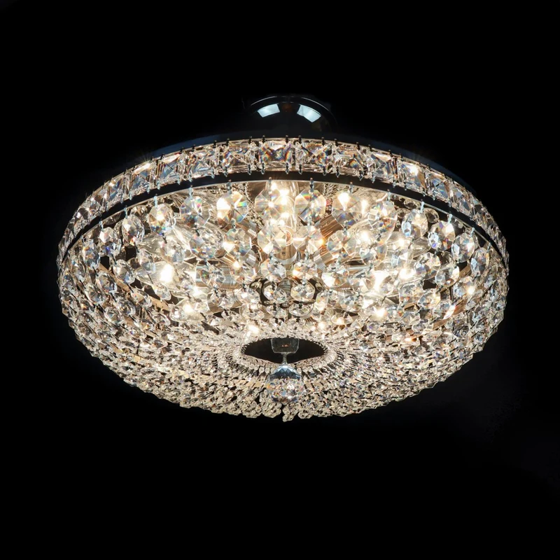 Casa Padrino Luxus Barock Kristall Deckenleuchte Silber Ø 50 x H. 18 cm - Prunkvolle Messing Deckenleuchte mit böhmischem Kristallglas - Barock Möbel - Edel & Prunkvoll