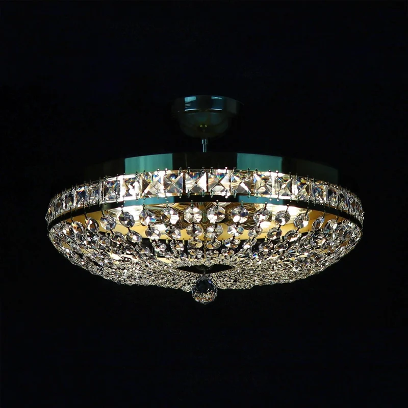 Casa Padrino Luxus Barock Kristall Deckenleuchte Gold Ø 50 x H. 18 cm - Prunkvolle Messing Deckenleuchte mit böhmischem Kristallglas - Barock Möbel - Edel & Prunkvoll